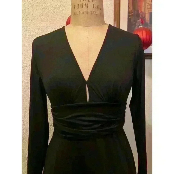 Anrabess Long Sleeve V-Neck Pleated High Waist Maxi Dress Black NWT Size S - Picture 2 of 9